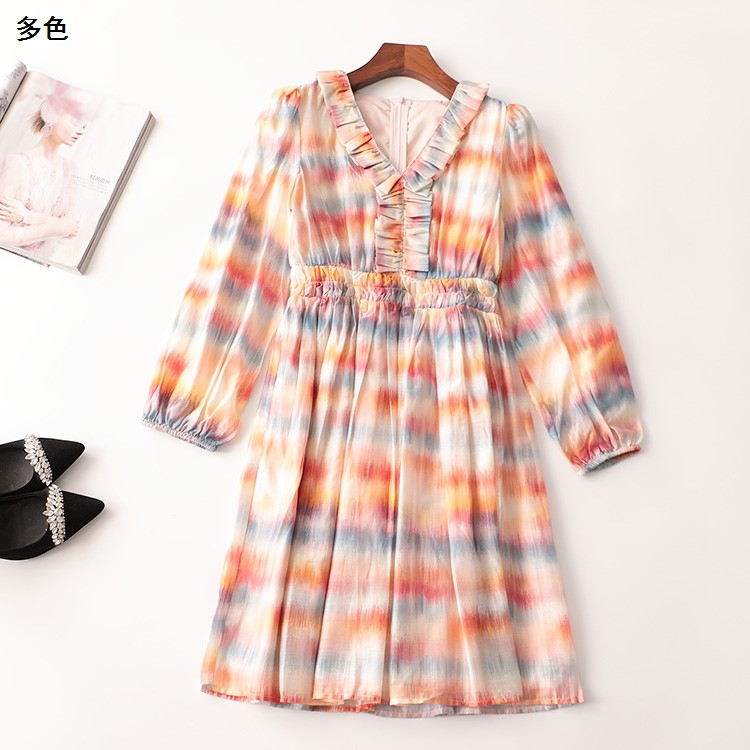 244307秋长款长袖V领连衣裙新奇特超值品质女装