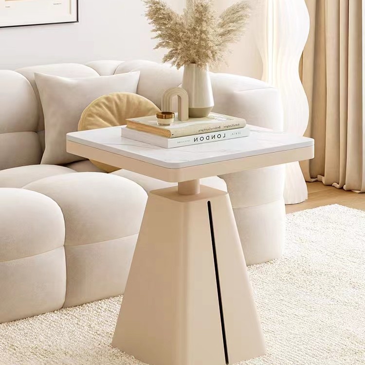 轻奢角几岩板边几客厅沙发边桌阳台酒店床边柜休闲区桌子白色简约