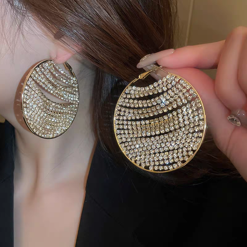 铜合金仿水晶耳饰 锆石圆圈几何耳环欧美夸张高级时尚百搭耳饰女