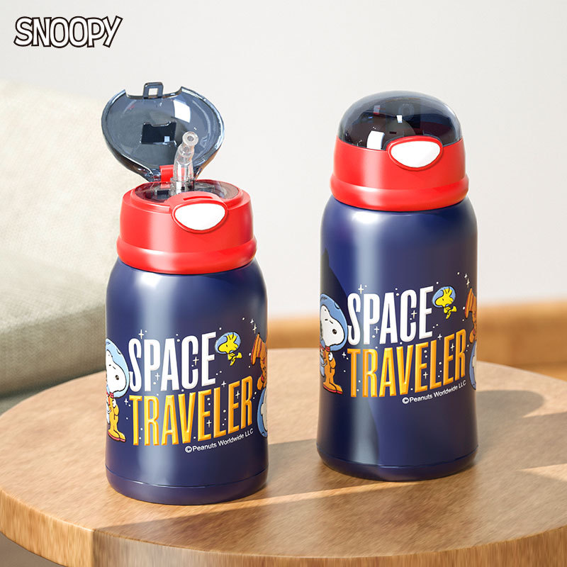 sus316保温杯史努比正版SUS316食品级不锈钢水杯家用带杯套背带防