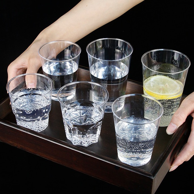 一次性杯子加厚透明食品级硬塑料茶水杯家用婚宴酒吧太空杯