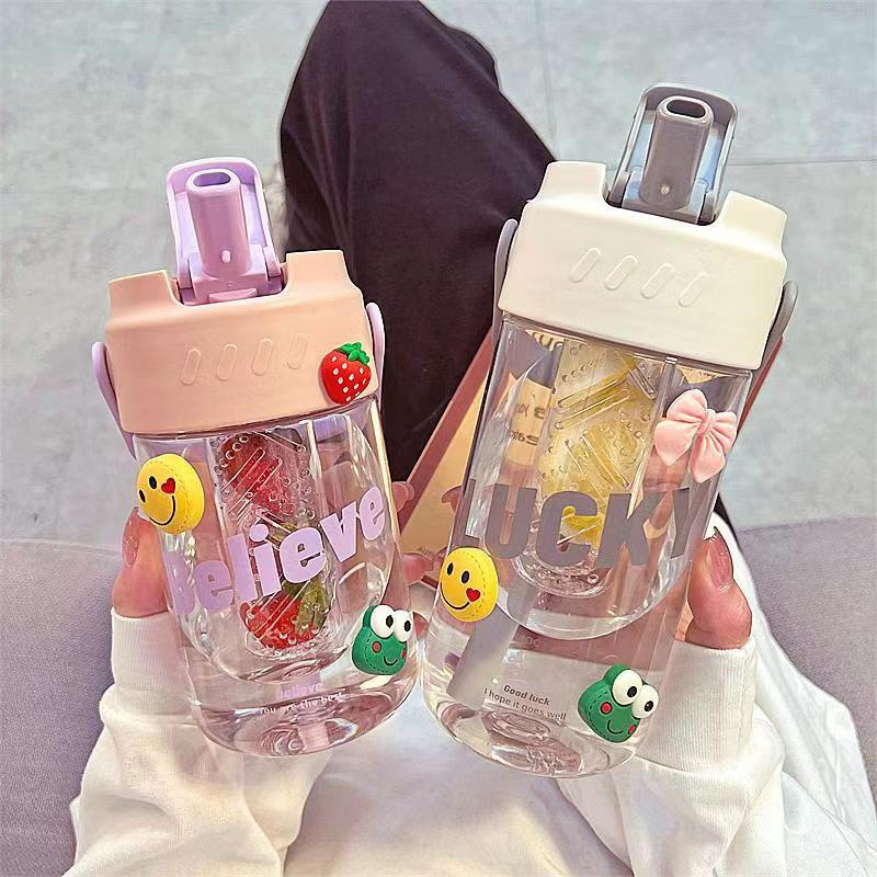 ins高颜值吸管杯水杯 女生大容量学生便携运动夏季茶水分离花茶杯