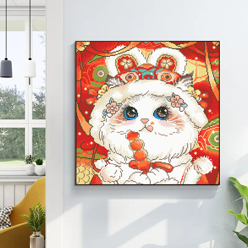 跨境满绣十字绣2024新款客厅线绣卡通猫咪刺绣