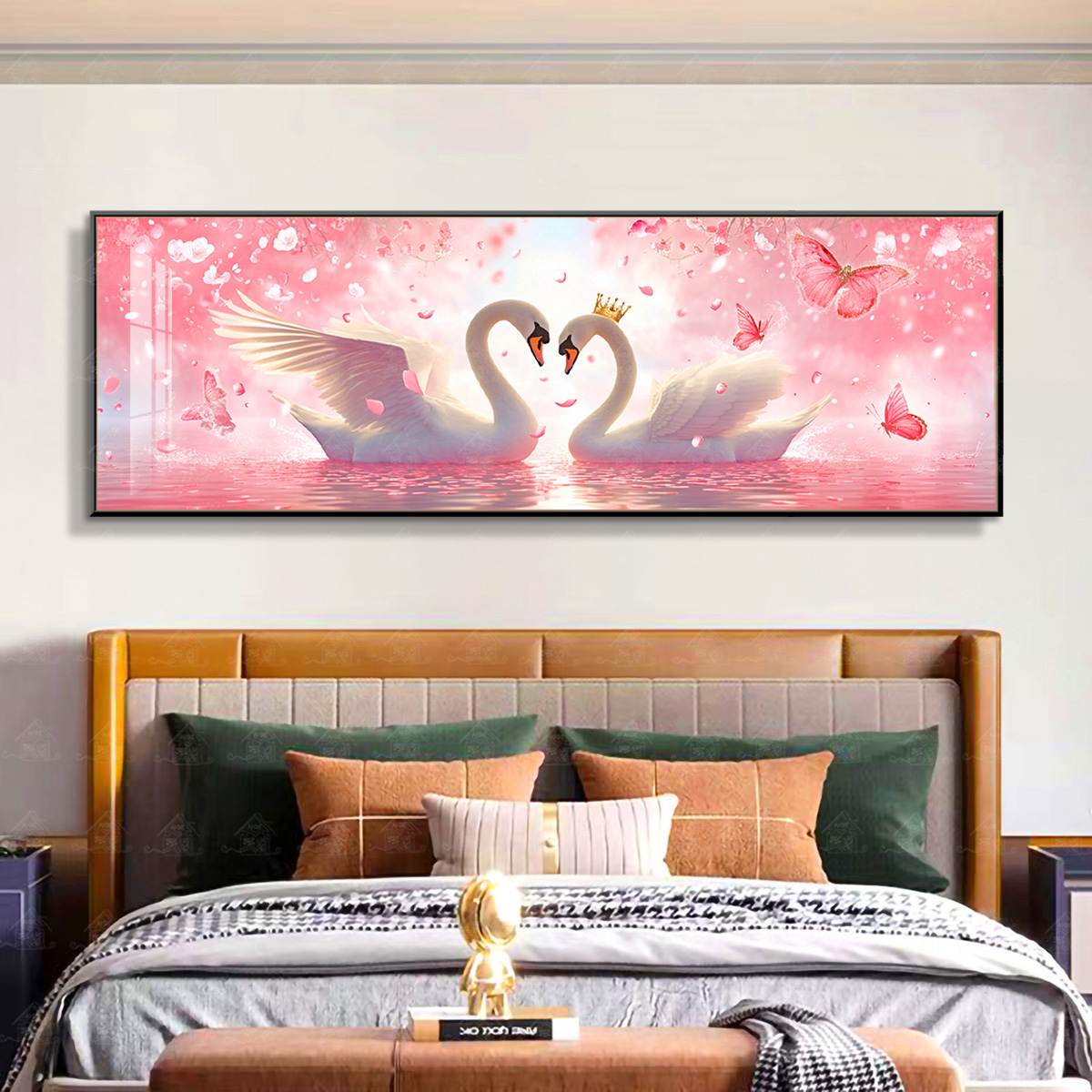 【进口棉布】爱阁十字绣情侣天鹅新款简约温馨浪漫卧室装饰手工绣