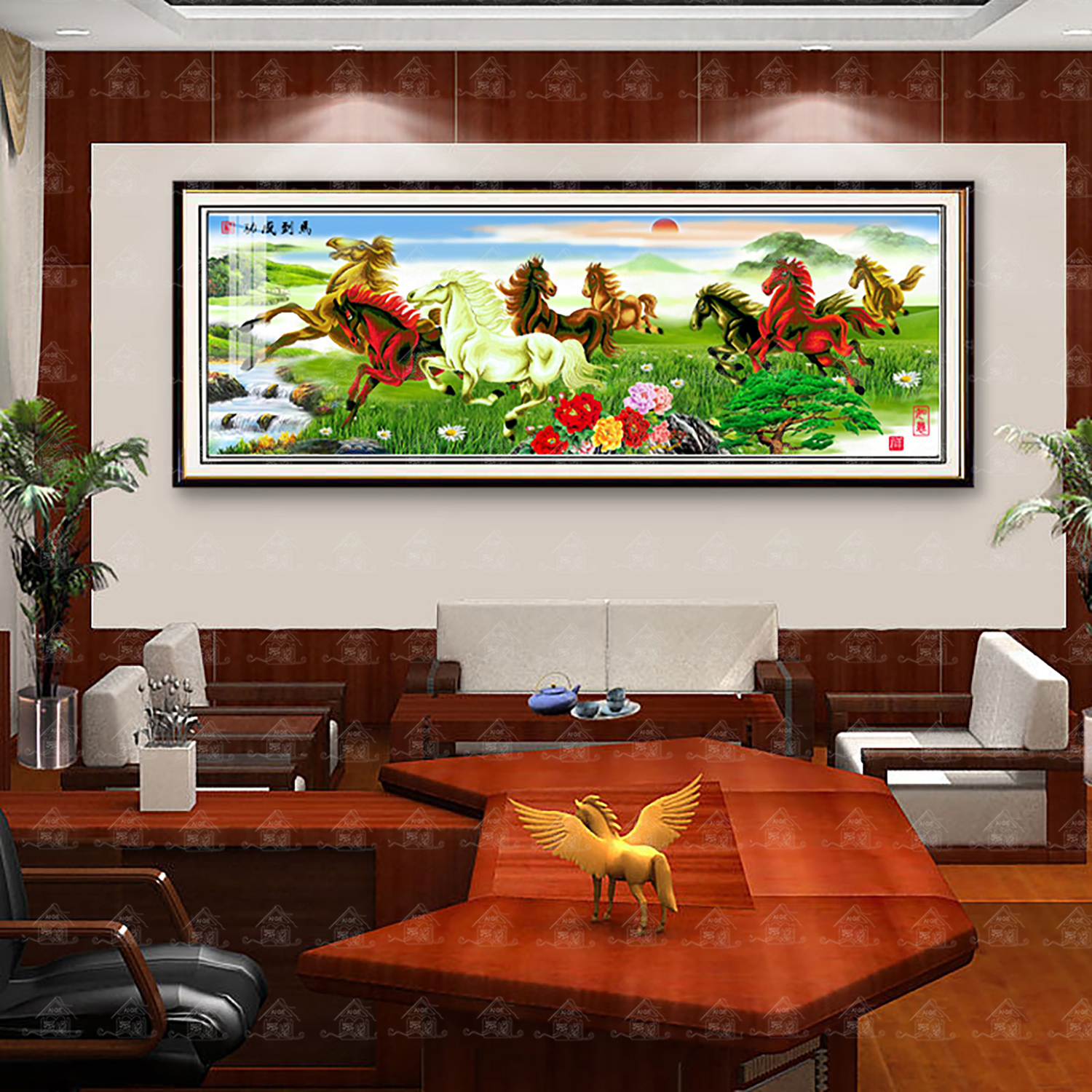 爱阁十字绣 骏马腾飞新版 大幅中国风国画风景客厅书房手工线绣