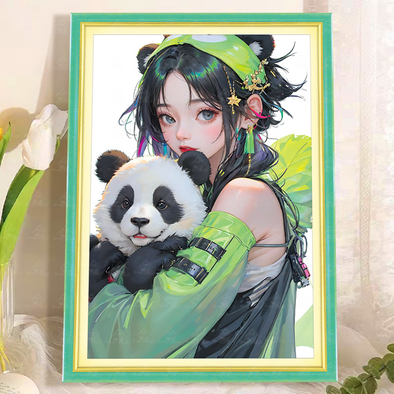 爱阁十字绣 熊猫女孩 2025新款小件可爱卡通刺绣装饰画手工线绣