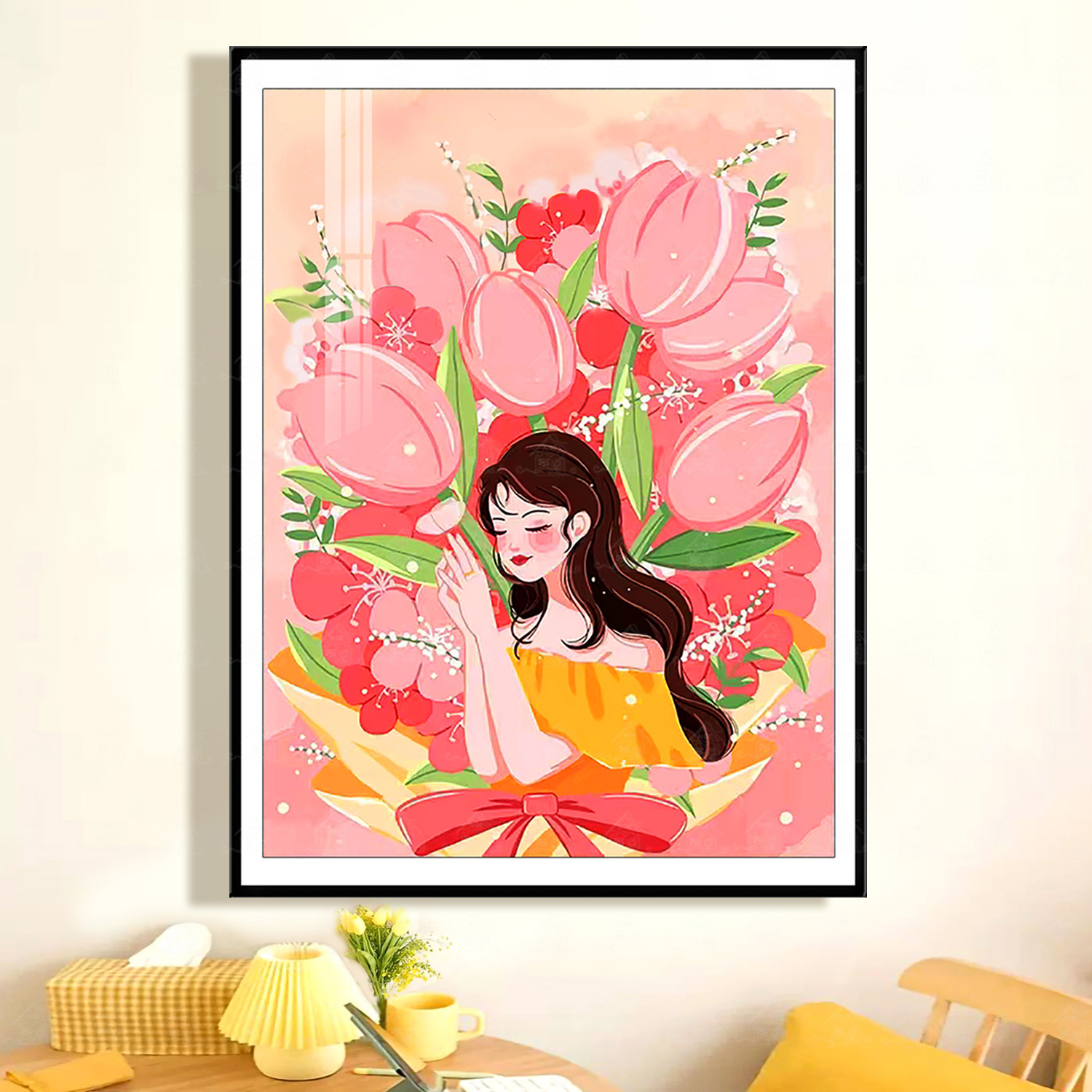 爱阁十字绣 浓情郁金香 新款简约花卉刺绣唯美客厅玄关线绣挂件