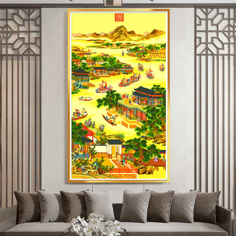 爱阁十字绣 雍正十二月——五月竞舟 新款中式线绣竖版风景山水