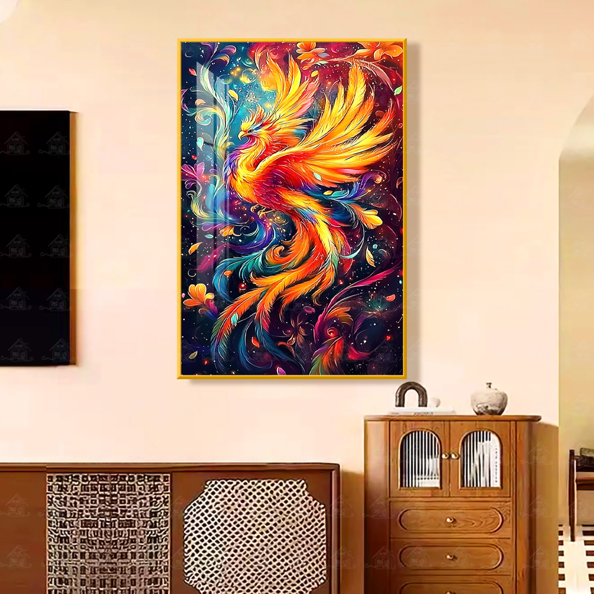 爱阁十字绣凤凰于飞新款吉祥凤凰图现代客厅玄关装饰画手工线绣