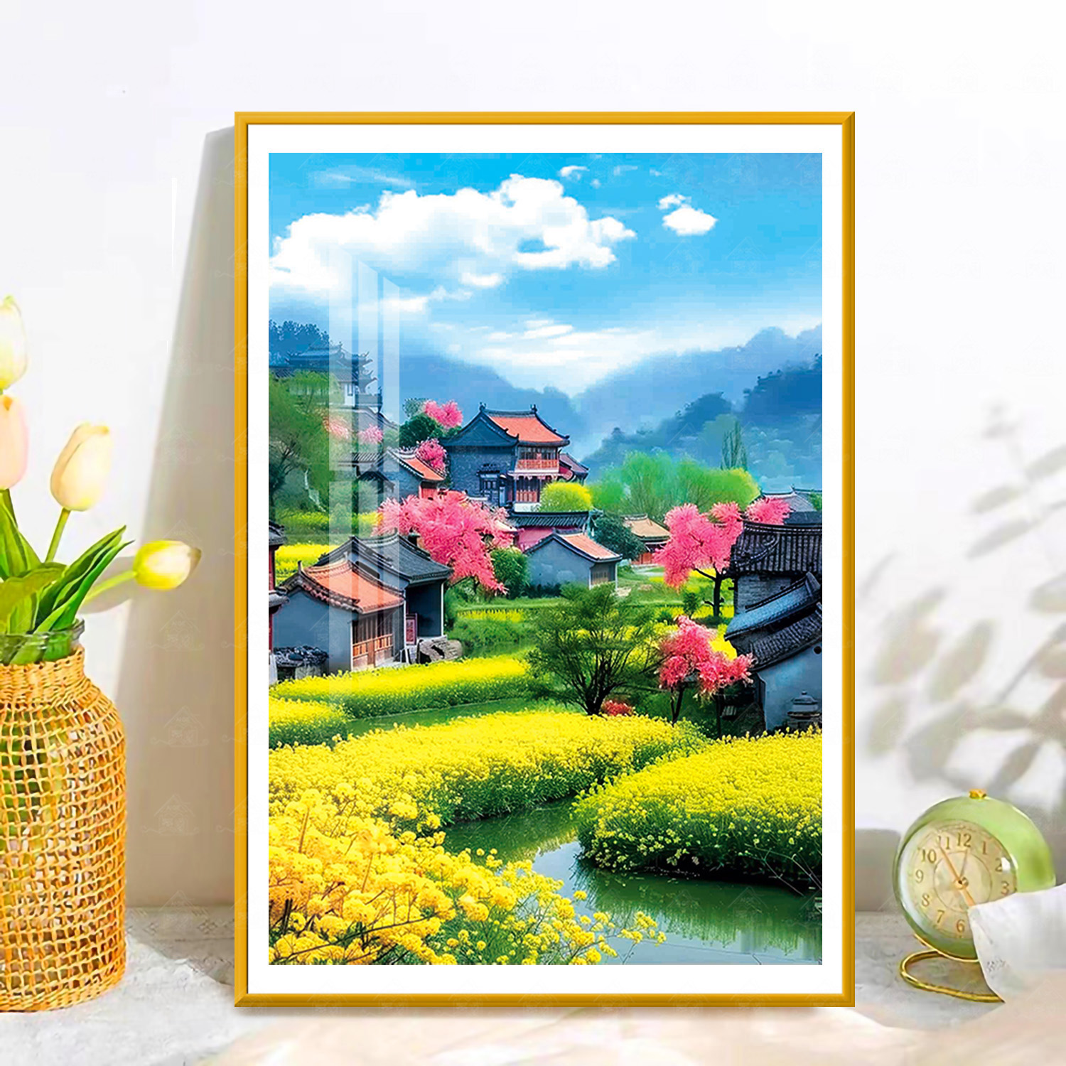 【进口棉布】爱阁十字绣故乡的油菜花新款简约花卉小件客厅手工线绣