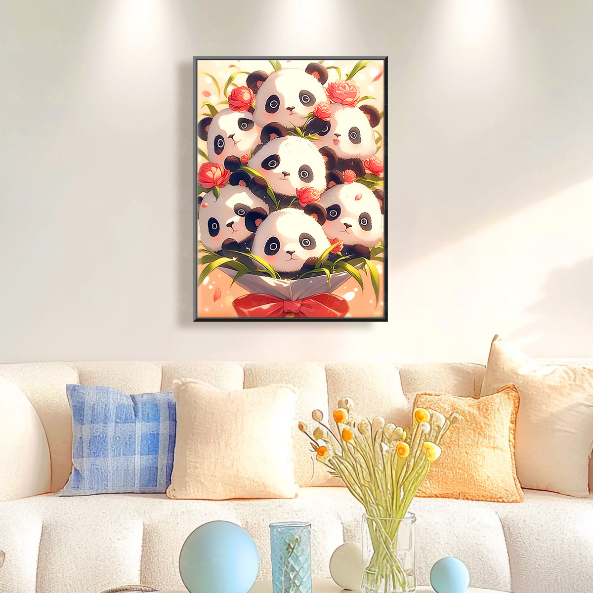 【进口棉布】爱阁十字绣熊猫花束新款简约可爱熊猫手工线绣治愈系