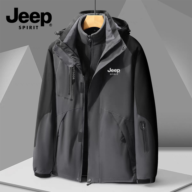 吉普冲锋衣三合一秋冬季情侣两件套加绒加厚潮牌登山服
