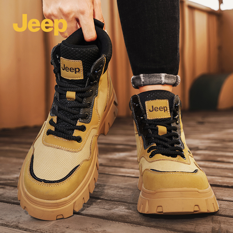 JEEP吉普马丁靴男款高帮踢不烂大黄靴英伦户外厚底防滑登山工装靴