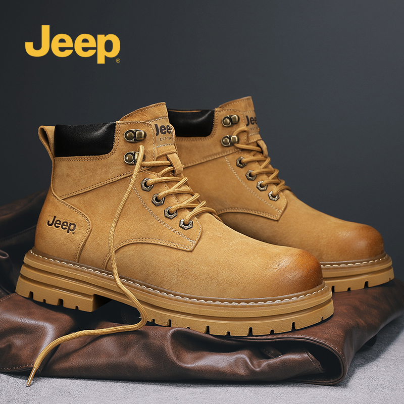 JEEP/吉普马丁靴男秋冬季高帮踢不烂大黄靴英伦风中帮男士工装靴