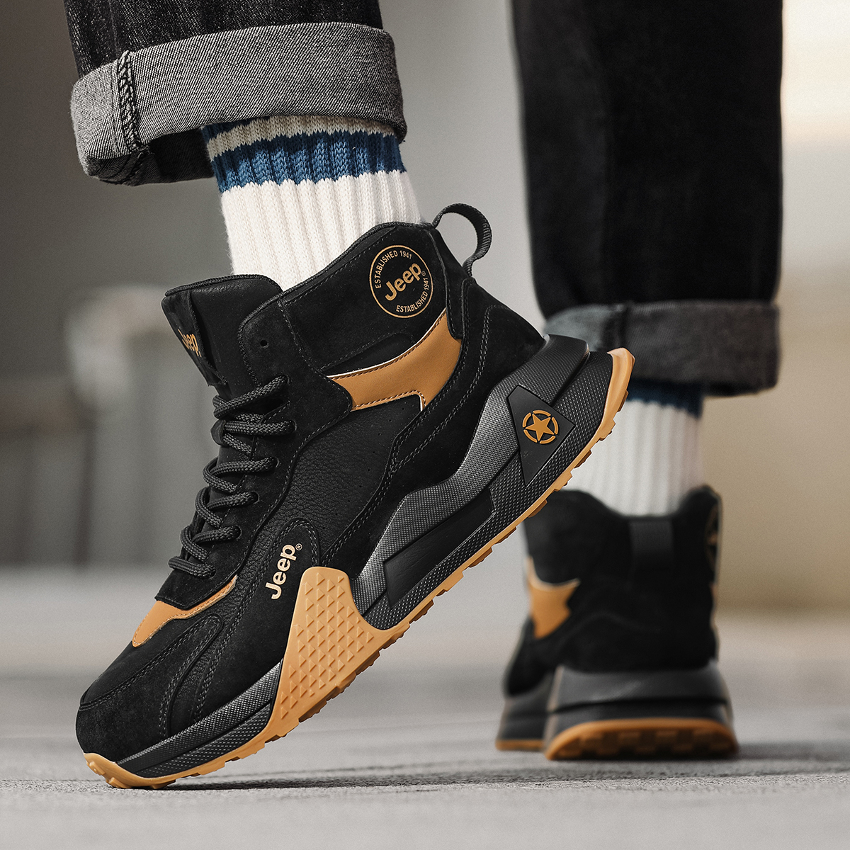 JEEP/吉普高帮篮球潮鞋秋冬季实战防滑耐磨青少年运动鞋休闲鞋