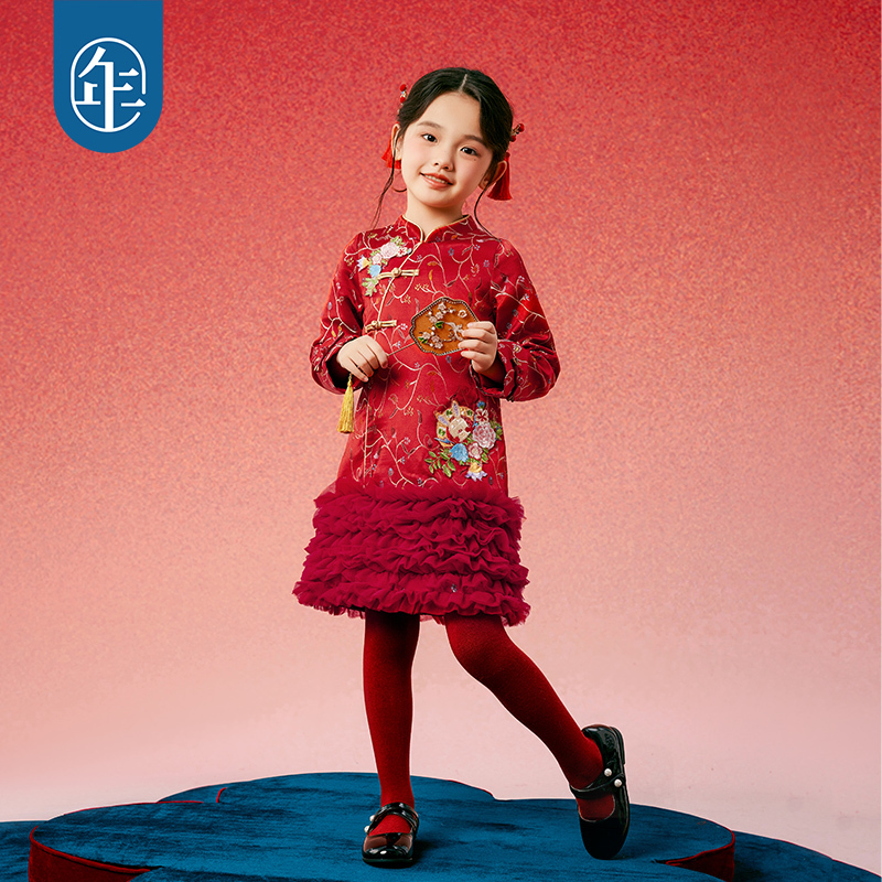 【花开未央】年衣童装女童旗袍连衣裙秋冬新中式连衣裙（适宜15-25℃）