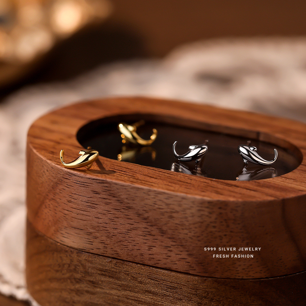 足银耳饰 s999纯银锦鲤耳钉 小清新时尚百搭小鱼足银耳