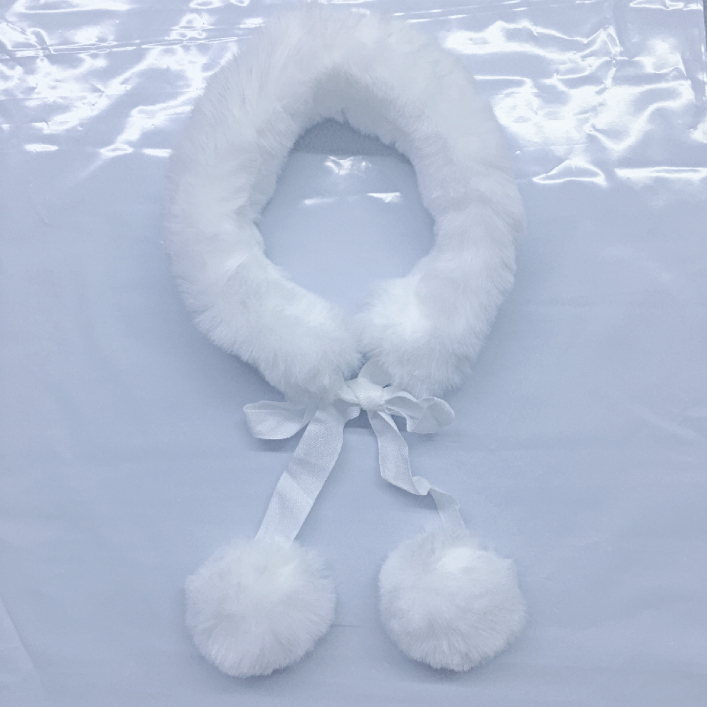 女童白色毛领小宝宝保暖防风毛领子冬天儿童披肩带珠珠韩版百搭