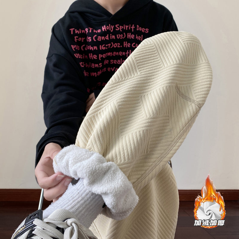 美式束脚裤男秋冬季加绒加厚青少年宽松大码重磅灰色运动休闲裤子