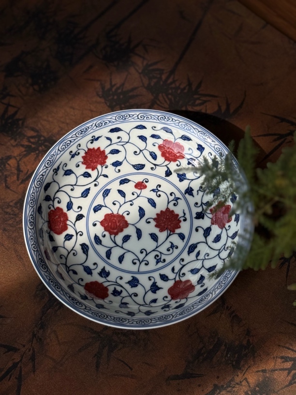 知否｜甄选景德镇陶瓷望月御品仿明青花釉里红缠枝莲壶承