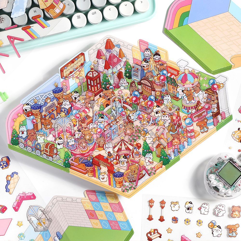 Infeel.Me2.5D造景贴纸 彩虹游乐园系列可爱风微缩堆叠小屋手帐贴