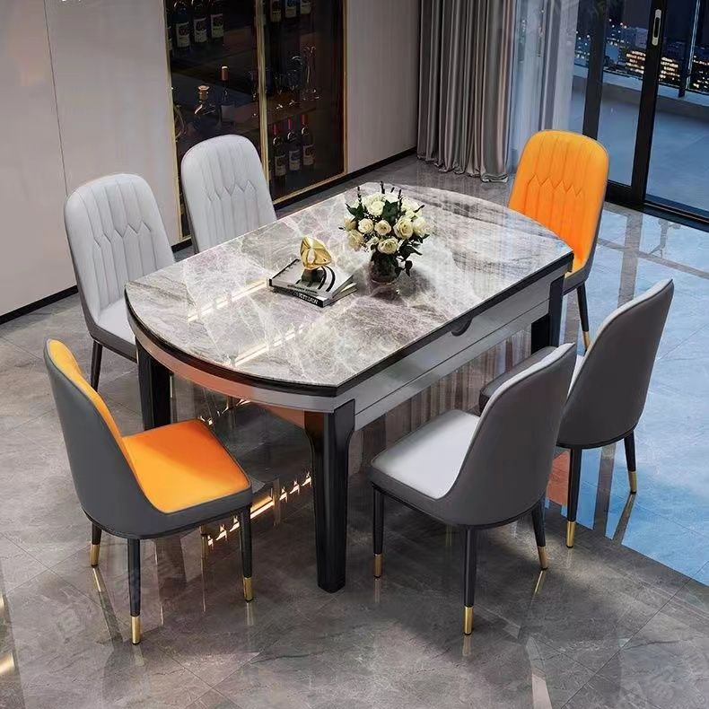 2024岩板餐桌椅组合现代简约时尚轻奢家用小户型饭桌方圆实木餐桌