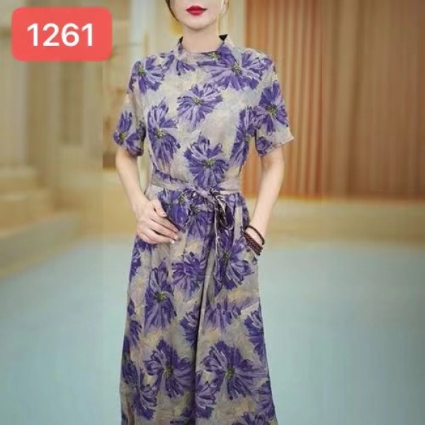 1261-22新款舒适时尚印花双面穿连衣裙