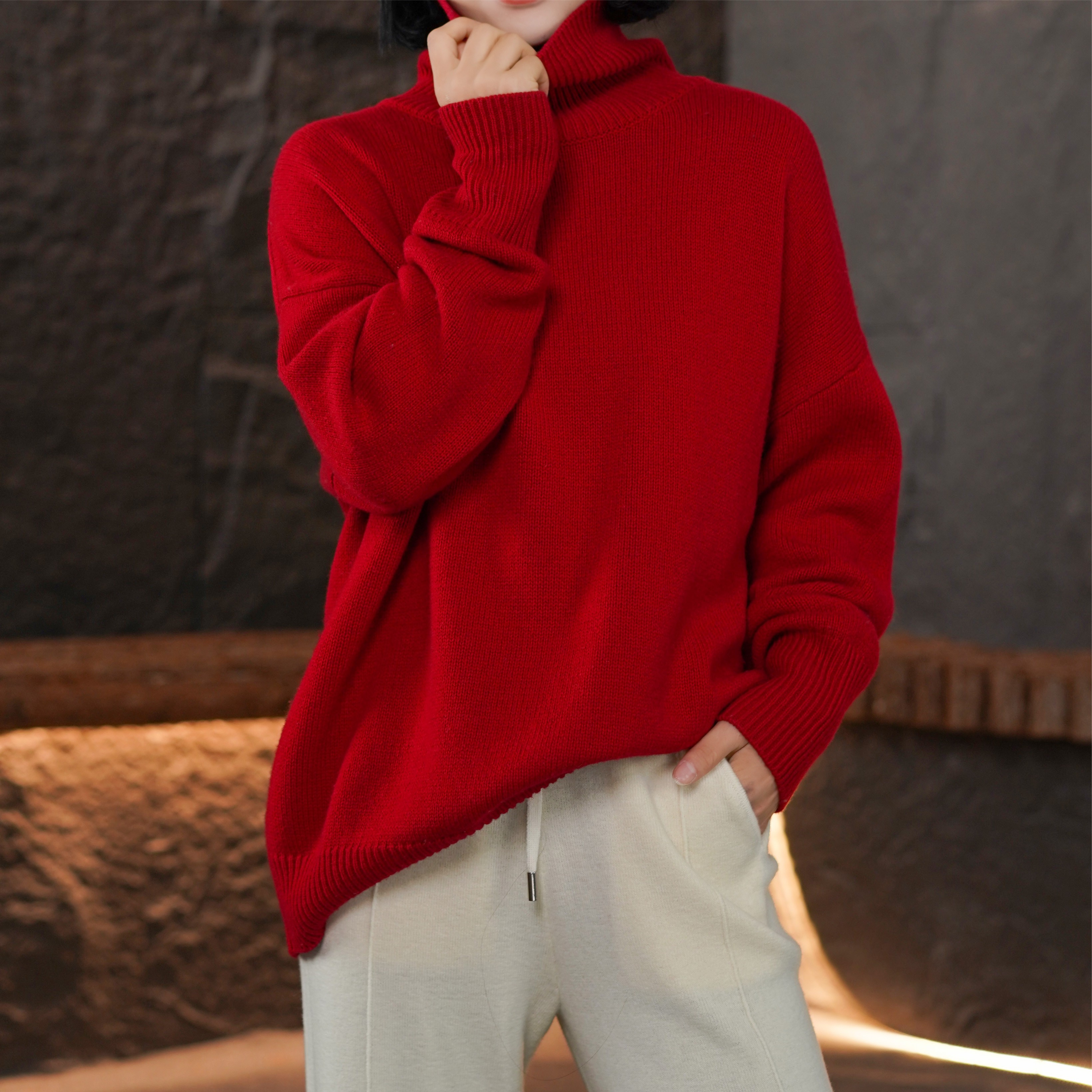 100绵羊毛设计感纯色加厚高领针织衫58656