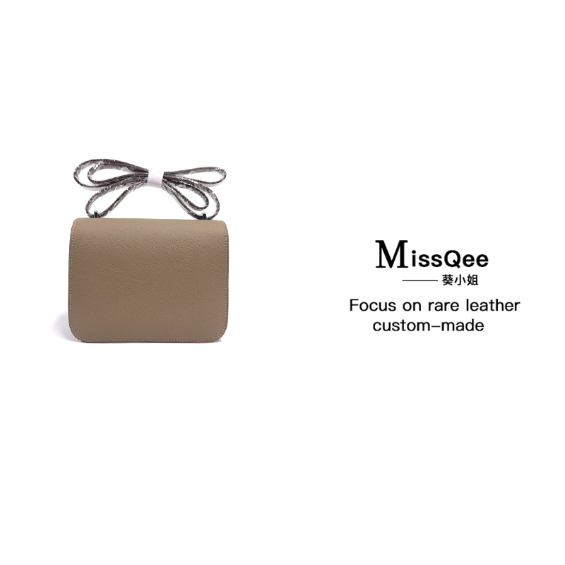「高定女包」葵小姐MissQee设计师款牛皮手提包  9618 灰撞黄