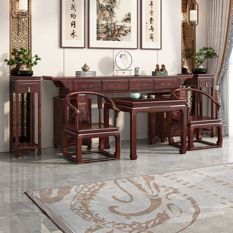新中式酸枝中式六件中堂实木实用八仙桌条案堂屋翘头DG240314