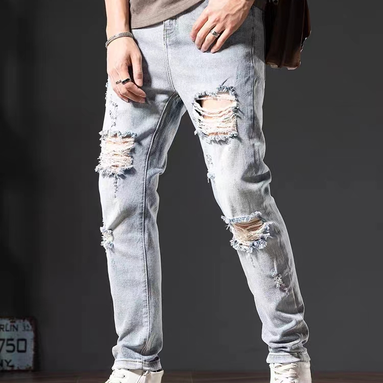 男装牛仔裤夏季薄款修身破洞百搭