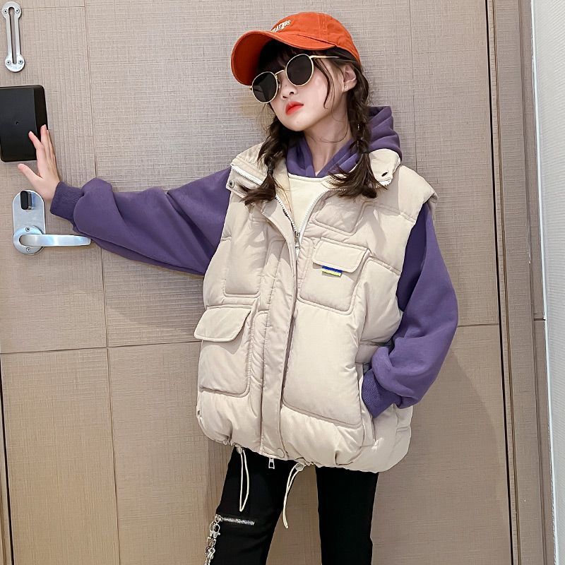 鸭鸭秋冬女童羽绒马甲2023新款洋气加厚儿童女孩中大童冬季马夹外