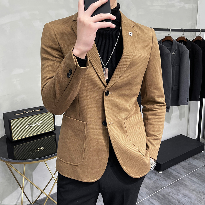 2025秋冬新款高级感华芙格小西装男加厚保暖修身韩版西服外套上衣