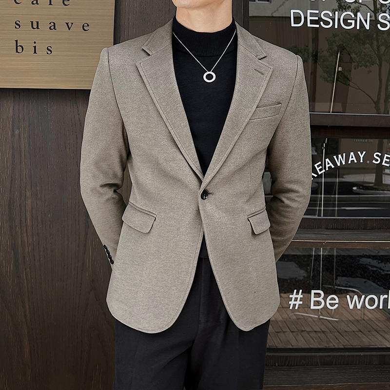 2025秋冬新款高级感星空呢加厚保暖西服男英伦一粒扣纯色西装外套