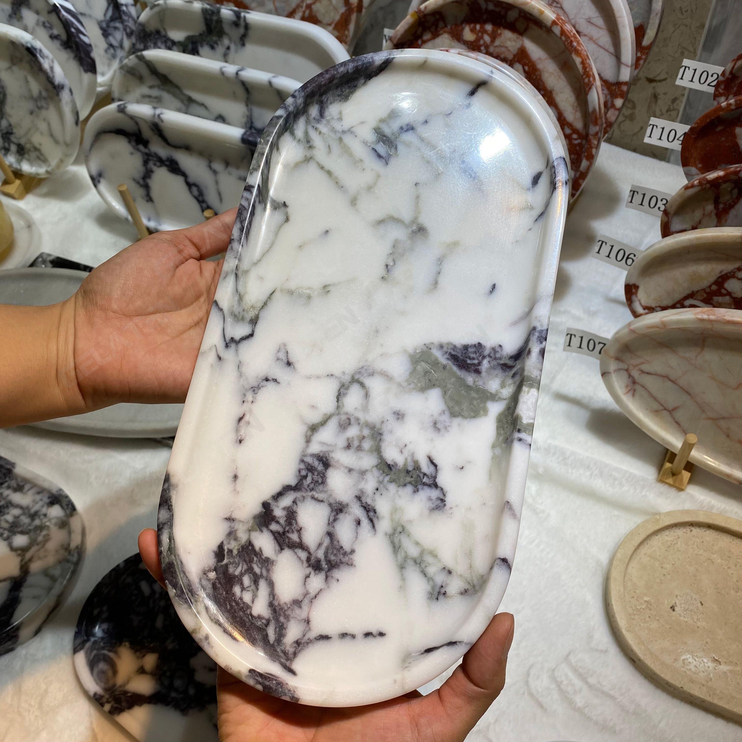 现代轻奢大理石曲面宝格丽托盘摆件样板间酒店民宿装饰品高档摆件