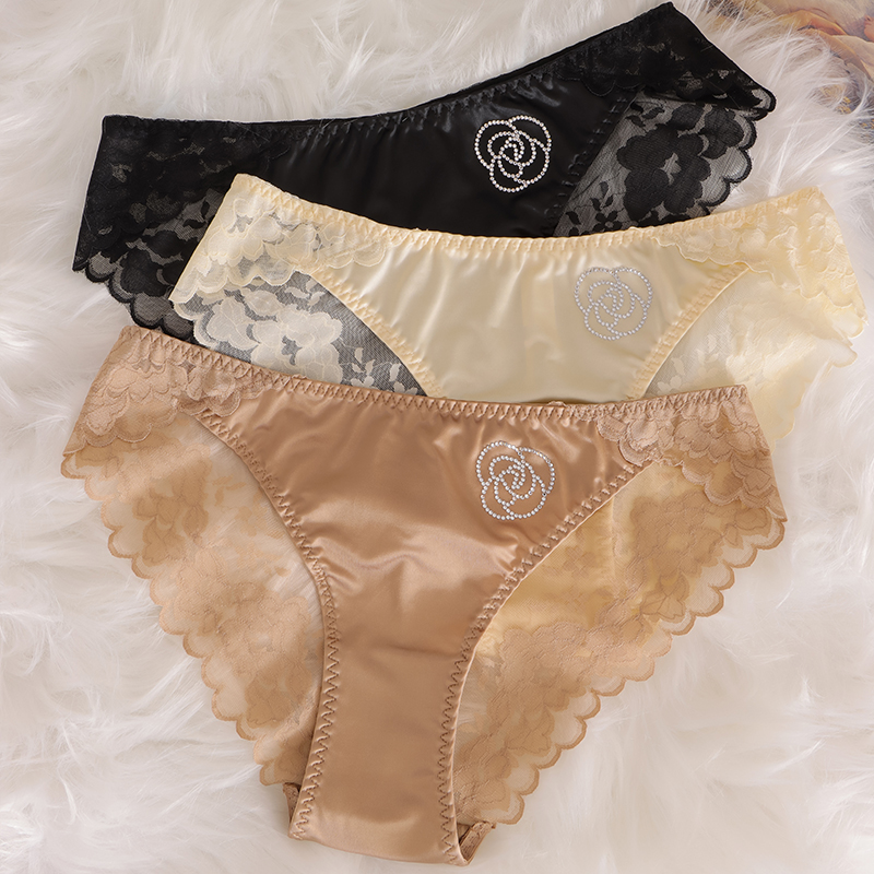 法式轻奢女士内裤性感纯欲风蕾丝透气夏季薄款冰丝无痕时尚烫钻