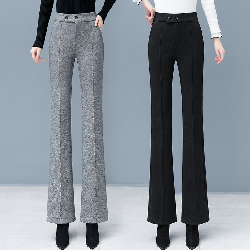 毛呢喇叭裤女秋冬2025新款韩版毛呢裤子高腰休闲微喇裤女