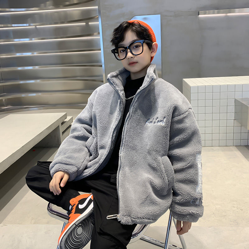 300835童装男童冬季夹棉羊羔毛外套2024宝宝厚上衣潮萱萱家童装