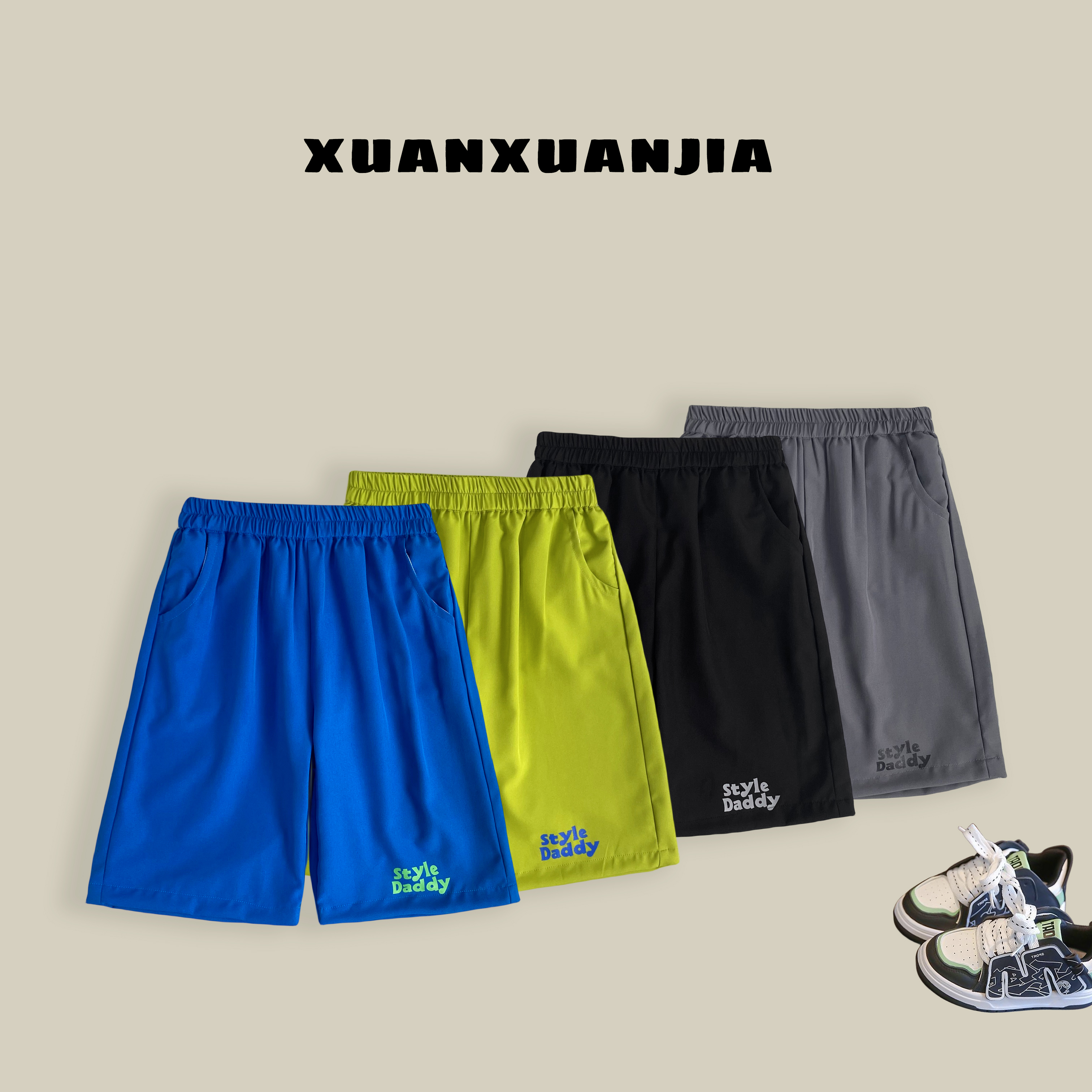 Q2197 童装男童冰丝速干中裤2024儿童夏季轻薄透气五分裤宝宝短裤