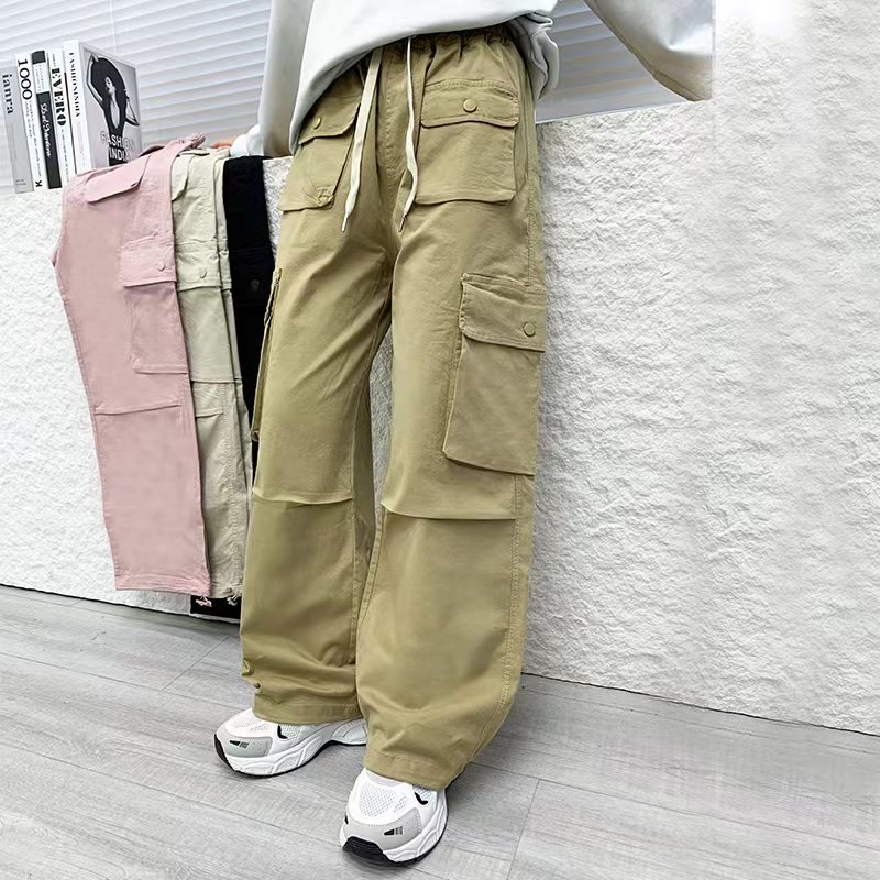 现货2号新款直筒工装裤显瘦时尚弹力抽绳宽松潮流多口袋休闲裤