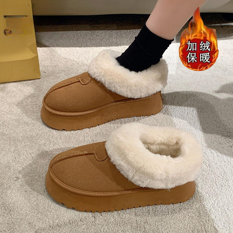 新款厚底毛茸茸雪地靴女款加绒棉鞋2023新款秋冬季低帮鞋子加厚面