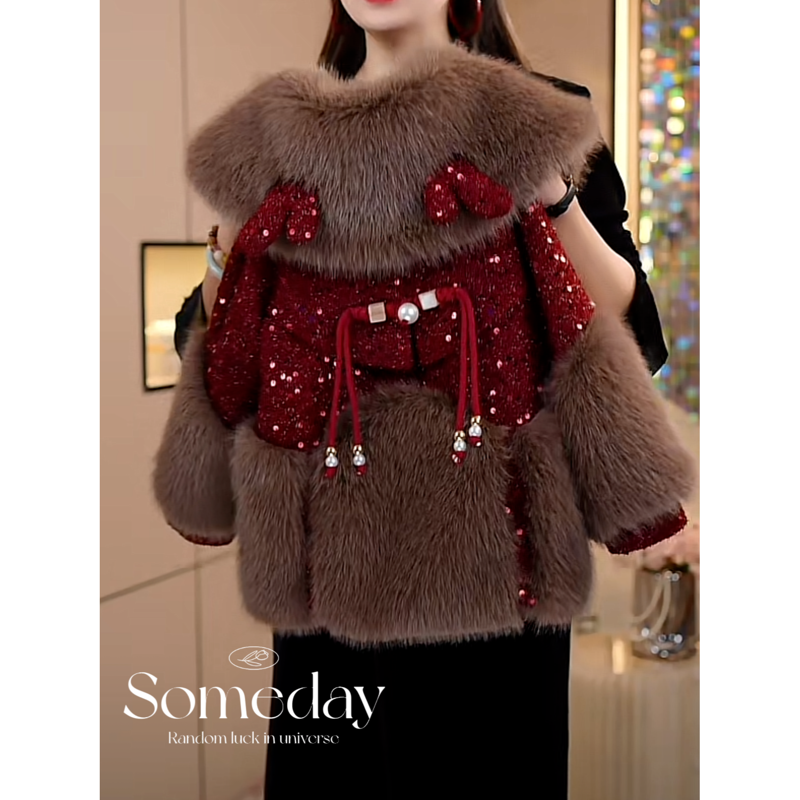 现货-女童冬装2024新款洋气加绒加厚中长款红色草草外套