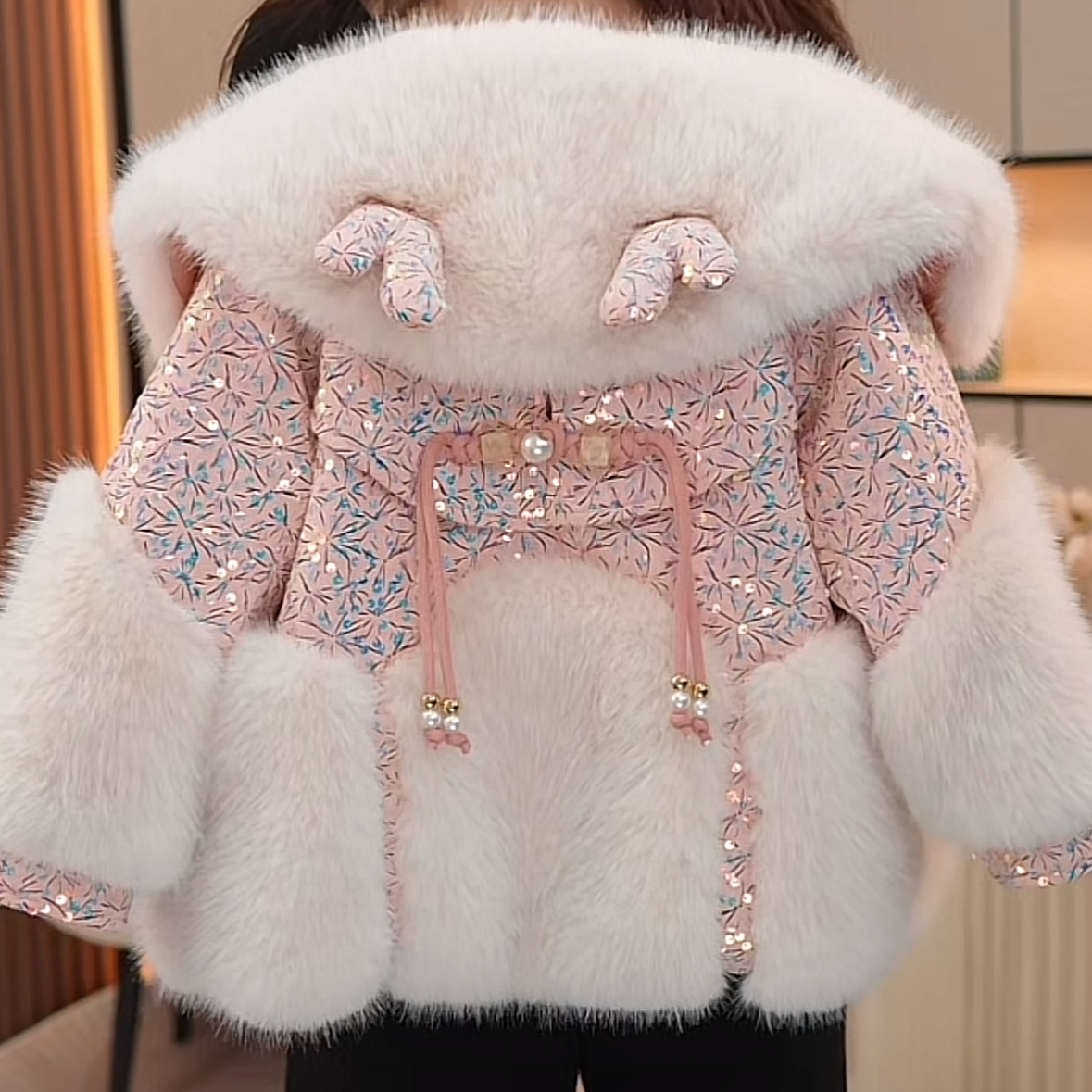 现货-女童新年冬装2024新款洋气加绒加厚中长款草草外套