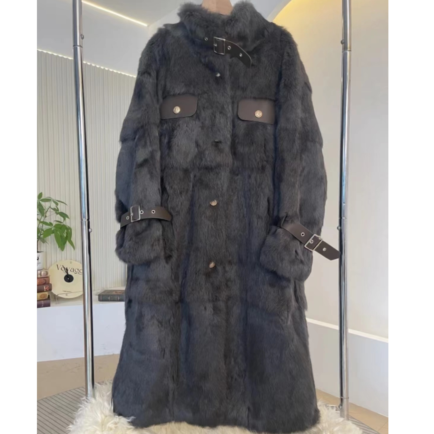 【皮也娜】2024新款女立领长款外套秋冬厚潮流时尚女款