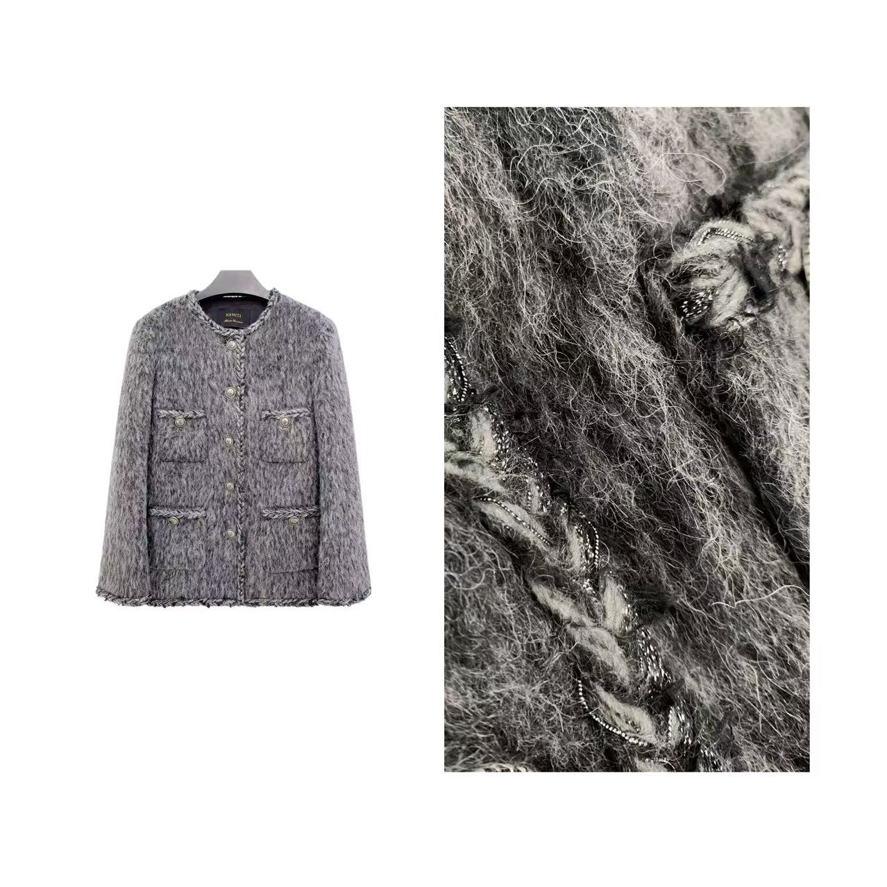 【魔法石羽绒服】 高级轻奢立体羊驼毛经典4袋廓型中长款小香外套