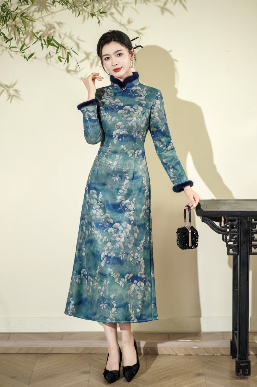 合欢花 冬款日常气质文艺国风复古优雅奥黛改良旗袍