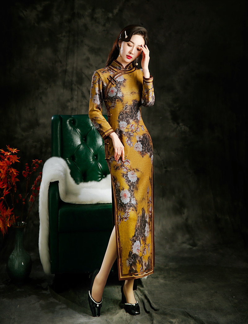 京华（安诗歌） 加厚优雅旗袍日常文艺长款显瘦