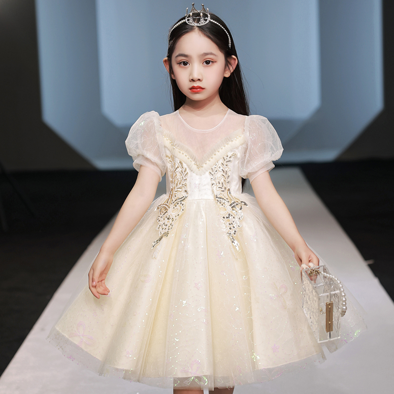 女童生日礼服花童小女孩洋气轻奢儿童夏季蓬蓬纱连衣裙公主裙裙子