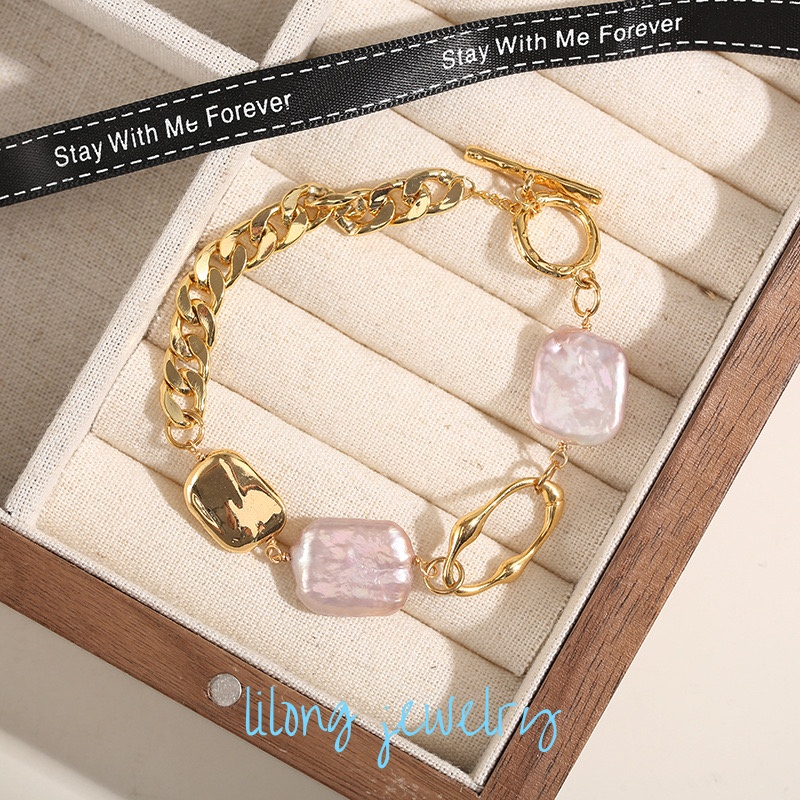 合金手镯 LK070 法式时尚巴洛克简约手链小众高级感铜镀18k金手链