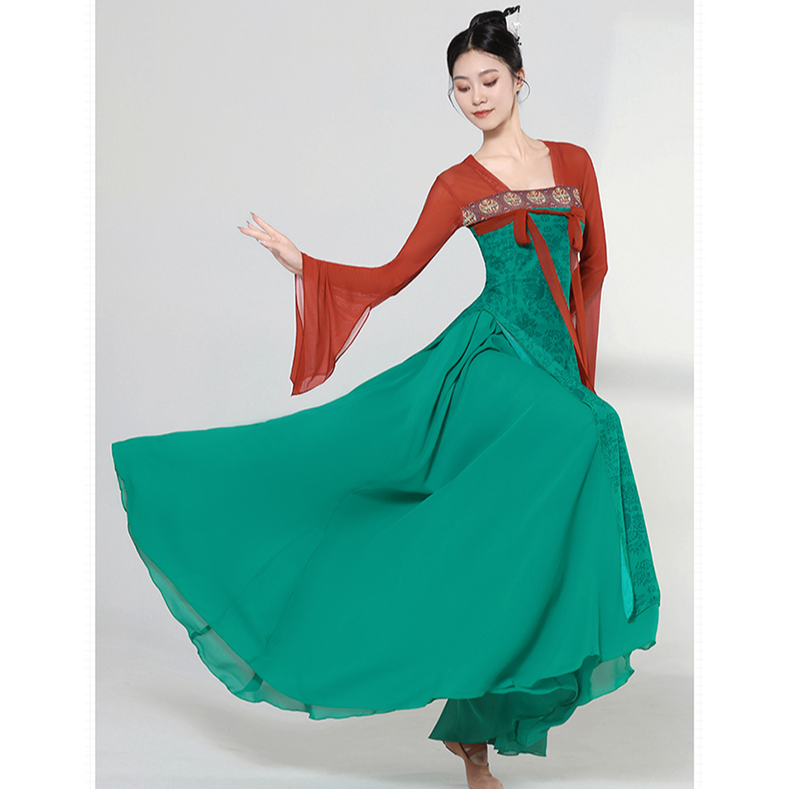 南红绿齐胸飘逸纱衣汉唐服套装古风中国风民族风舞台民族舞仙女